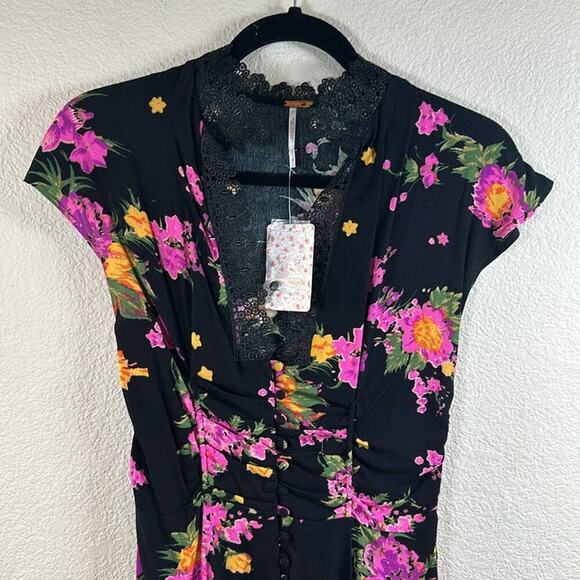 Free People Alora Black Floral Print Mini Dress - Picture 6 of 14